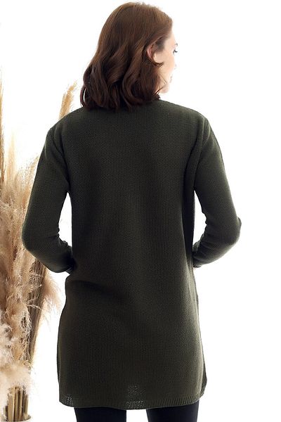 CoolLook V-neck Long Sleeve Non-Closing Comfortable Cut Double Pocket Lycra Over-the-Knee Midi Length Knitwear Cardigan