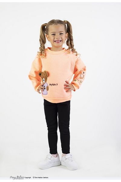 Harika KIDS Girl's Medium Thickness Printed Knitted Basic Tights Top and Bottom Set