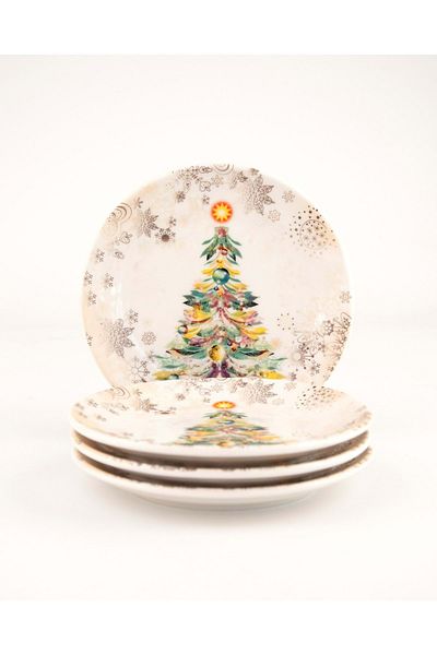 Bursa Porselen Dekor Christmas tree gold 4 piece cookie plate