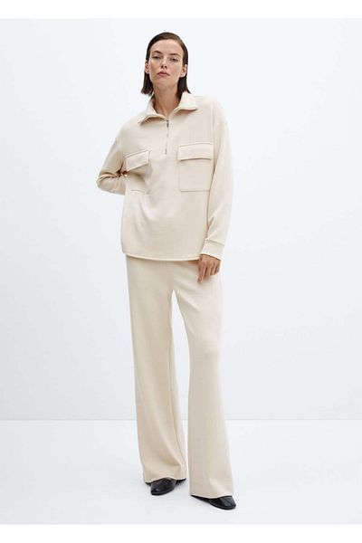 MANGO Woman Elastic waistband wideleg pants