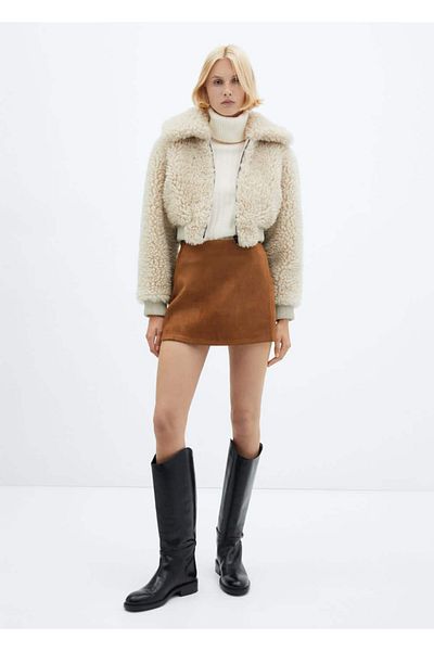 MANGO Woman Fusta mini din piele intoarsa