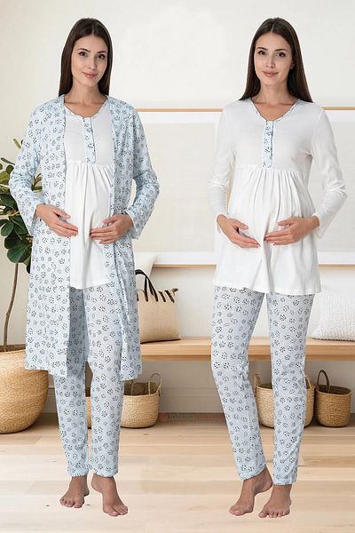 by İGP Set de pijamale de maternitate cu model albastru cu halat Effortt