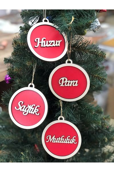 Masalsı Concept Luxury wood custom Christmas pine tree ornament happiness peace money health 4-piece set