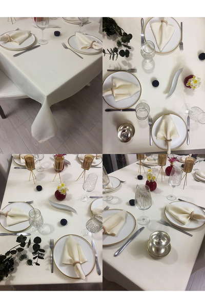 Zeren Home Linen Look Carefree Table Cloth Cream