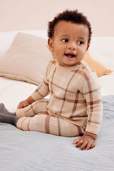 Next Baby 100% Cotton Brown Knitwear Bottom and Top Set