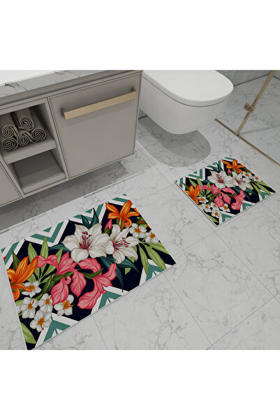 menesahome Menesa Home 2-Pece 3D Printed Bath Mat, Floral Pattern Σετ χαλάκι ...