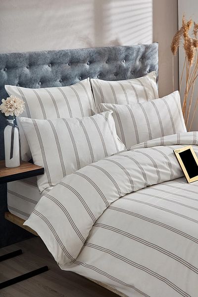 Bayev Double Black Striped Duvet Cover Set with Elastic Sheets
