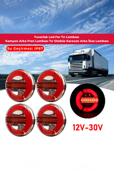C9 Yuvarlak Led Far Tır Lambası Kamyon Arka Fren Lambası Tır Otobüs Karavan A...