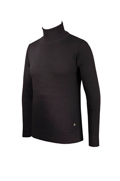 Çizgi Triko Ανδρικό πλεκτό πουλόβερ με ζιβάγκο με μασίφ μανίκι και μέση ελαστική ατσάλινη πλεκτή κλασική εφαρμογή