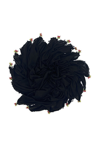 nazipek Pamuklu El Işi Kiraz Oyalı Boncuklu Siyah Eşarp Yüksek Kalite Yazma 1...