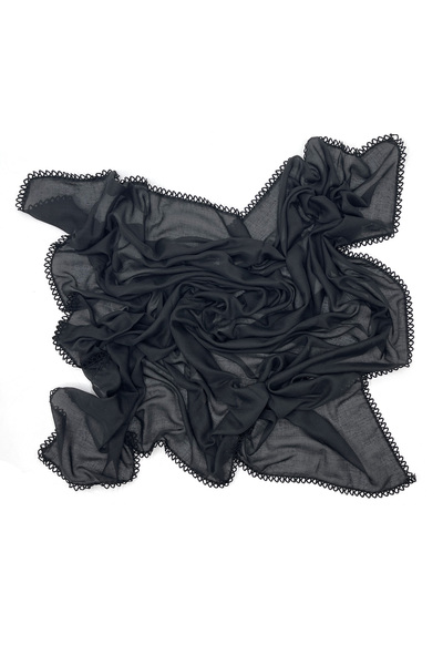 nazipek Kenarları Oyalı Pamuklu Siyah Yazma 100x100cm Eşarp