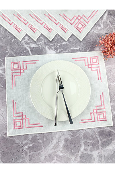 WEARE2 Λευκό Χρώμα Ροζ Κεντημένο Ορθογώνιο 34x44εκ. Σετ 6 τεμαχίων Αμερικάνικ...