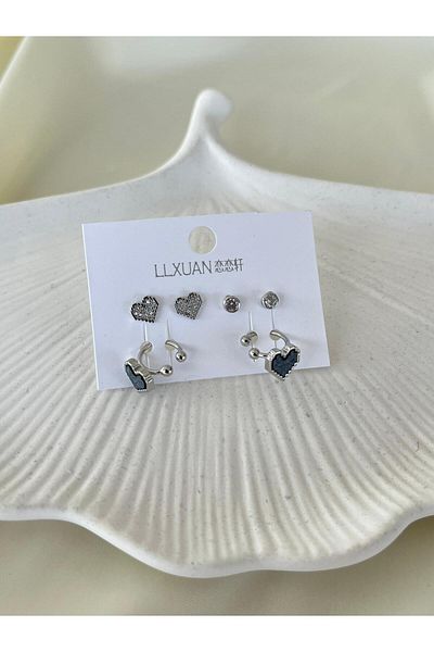 Rachel Silver Heart Set of 6 Cartilage Earrings