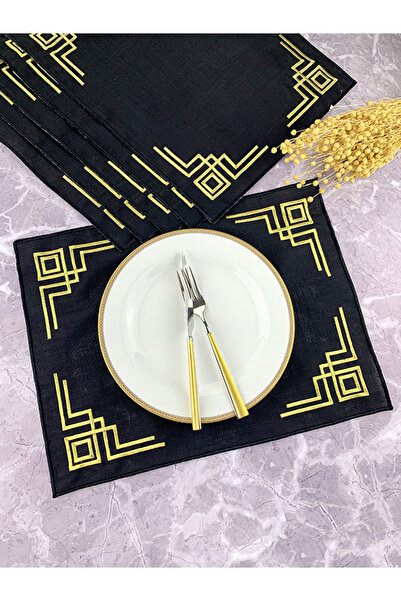 WEARE2 Culoare neagră, cu broderie aurie cu sclipici, dreptunghiulară, 34x44c...