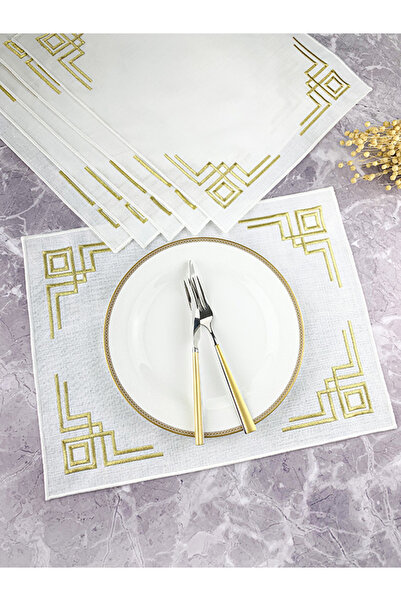 WEARE2 Λευκό Χρώμα Ασημί Χρυσό Κεντημένο Ορθογώνιο 34x44εκ. Σετ 6 τεμαχίων Αμ...