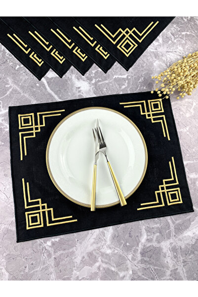 WEARE2 Culoare neagră cu broderie aurie, dreptunghiulară, 34x44cm, set de 6 p...