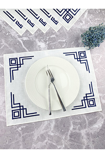 WEARE2 Culoare Albă Bleumarin Brodat Dreptunghiular 34x44cm Set de 6 American...