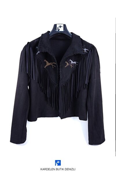 Kardelen Butik Denizli سترة مطرزة ومزينة بشراشيب