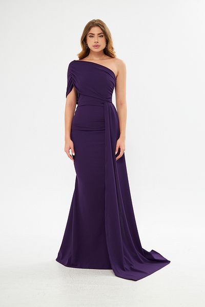 ModaLy Moda FLEXIBLE CREPE FABRIC PURPLE COLOR EVENING DRESS WITH ONE SHOULDER DETAILED GL-684 582108