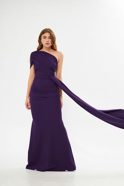 ModaLy Moda FLEXIBLE CREPE FABRIC PURPLE COLOR EVENING DRESS WITH ONE SHOULDER DETAILED GL-684 582108