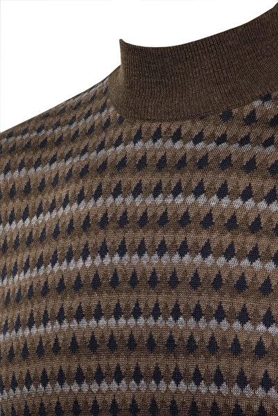 Çizgi Triko Ανδρικό πλεκτό πουλόβερ με μισό ζιβάγκο με μοτίβο μανίκι και μέση ελαστικό ατσάλι πλεκτό κλασικό καλούπι