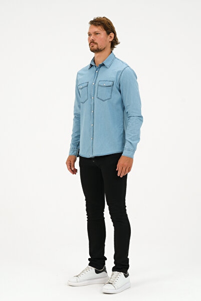 Catto Peak Slim Fit Denim Pocket Shirt