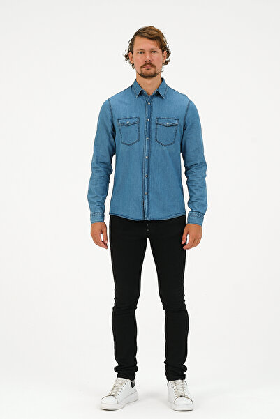 Catto Peak Slim Fit Denim Cepli Gömlek