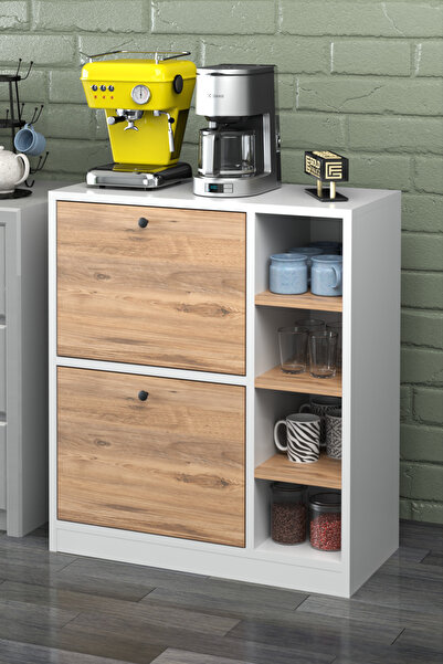 GOLDFALEZ Kahve Köşesi Mutfak Rafı Çok Amaçlı Dolap Mutfak Stand Mutfak Bango Beyaz Atlantik Çam