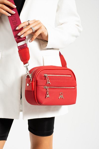 Paul Brand Red Mini Size 3 Compartment Women's Cross Shoulder Bag - 23X16Cm Pbm630