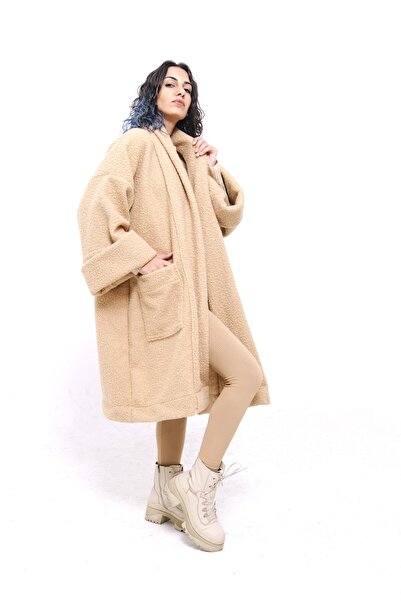 OCTO Handcraft Yumuşak Keçe Buklet Kumaştan Geniş Yakalı Cepli Oversize Kısa ...