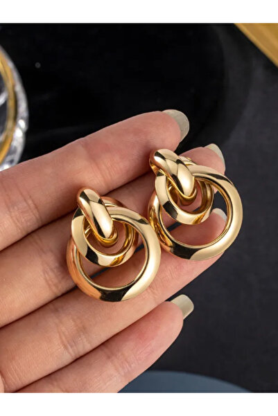 TURBİJ أقراط دائرية داخلية فاخرة باللون الذهبي للسيدات من تريند