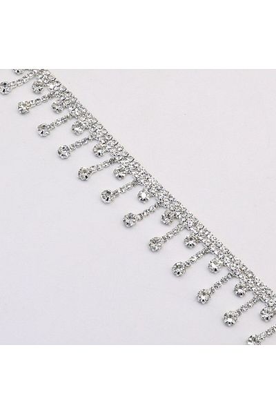 ESRA ŞELEM Silver Color Crystal Stone Decorative Headband 1 Meter