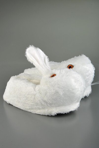 KONFOR Sevimli Tavşan Figürlü Peluş Panduf Beyaz