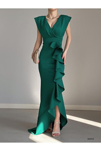 Esinty Γυναικείο βραδινό φόρεμα με κρεπ υφασμάτινη φούστα με λαιμόκοψη (ΧΡΩΜΑΤΟ)