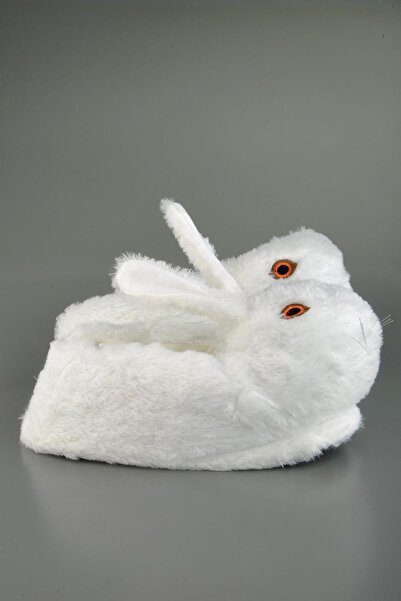 KONFOR Sevimli Tavşan Figürlü Peluş Panduf Beyaz