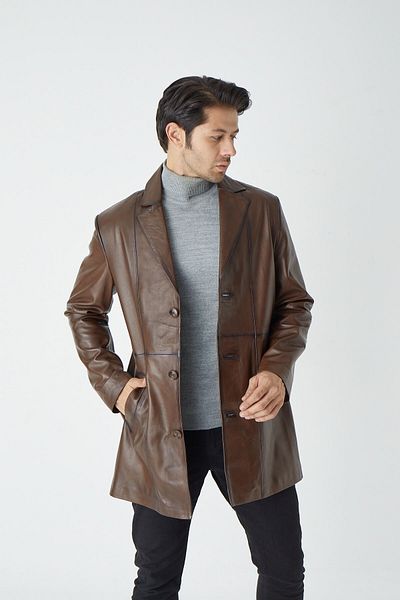 CE-YIL DERİ ÜRÜNLERİ Men's Genuine Leather Trench Coat