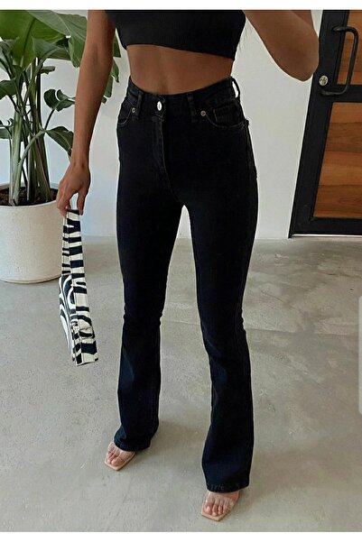 Trn JNS (Extra Comfortable) Black Flared Jeans High Waist Flared Jeans Compressor