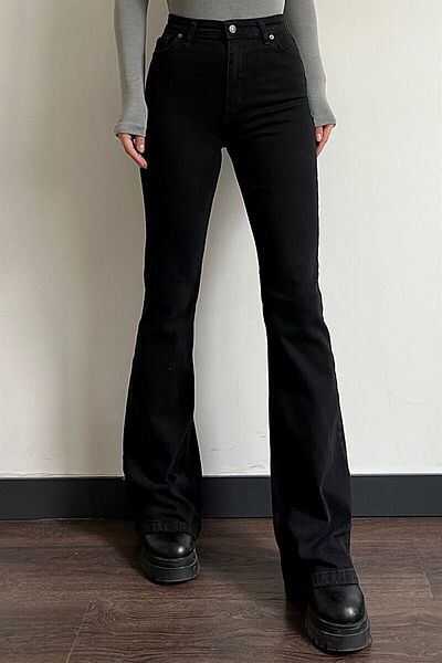 Trn JNS Blugi negri Flare (extra confortabili) Blugi Flare cu talie înaltă