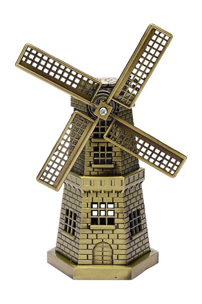 Dünyadan Hediyeler Vintage Metal Hollanda Yel Değirmeni Biblo Antik Bronz 17 cm