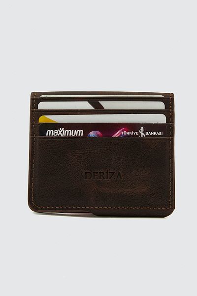 Deriza Магнитен портфейл от естествена кожа в винтидж кафяв цвят