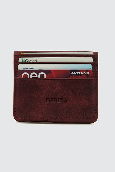 Deriza Magnetic Genuine Leather Vintage Wallet Claret Red