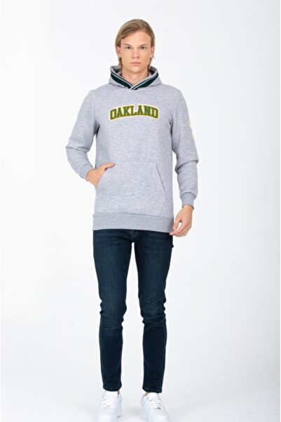 Erkek Gri Kapüşonlu Sweatshirt