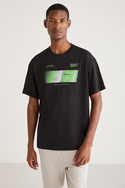 GRIMELANGE Ανδρικό μπλουζάκι Collın Oversize Fit 100% βαμβάκι με στάμπα με υφή