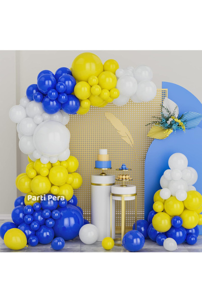 parti pera Yellow Navy Blue White Pastel Balloon Chain Set Birthday Balloon Set 100 Balloons