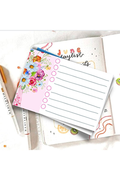 PastelSanat 14x10 Cm 4 Adet Rengarenk Çiçekler Memopad , Bloknot , To Do List , Notepad , Planlayıcı Seti