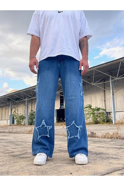 BPM Premium Baggy Jeans - Starry Patch Design