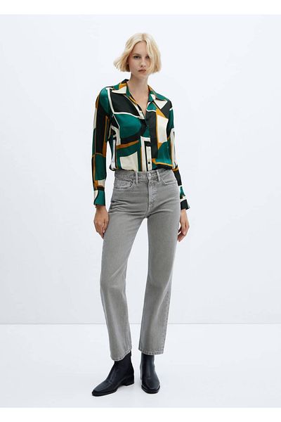 MANGO Woman Cămașă din satin cu modele geometrice