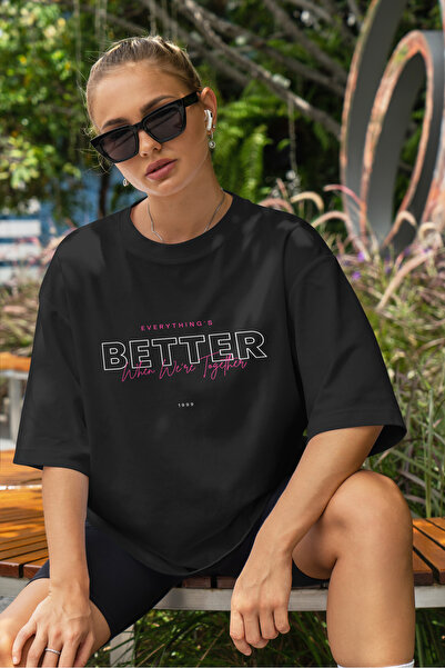 offsidesign Μαύρο γυναικείο μπλουζάκι Everything Is Better με κοντομάνικο μπλ...