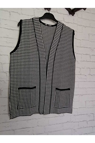 anne moda ankara winter, steel knitted, wide fit, houndstooth pattern, open front vest