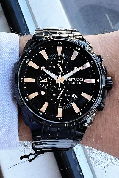 Ferrucci Function 3 Atm Waterproof Men's Wristwatch Black Color Steel Strap + Gift Bracelet GFRE2033C4